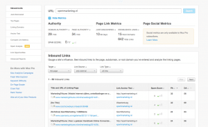 MOZ tool: informatie over interne en externe backlinks